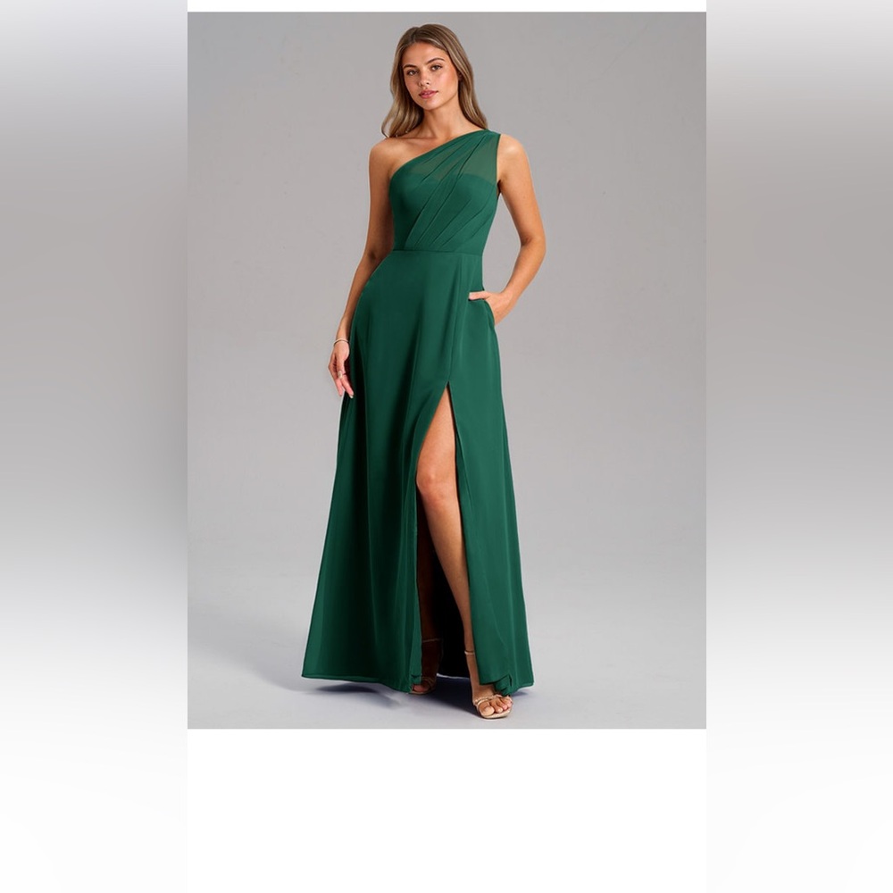 Azazie Green One-Shoulder Bridesmaid Dress